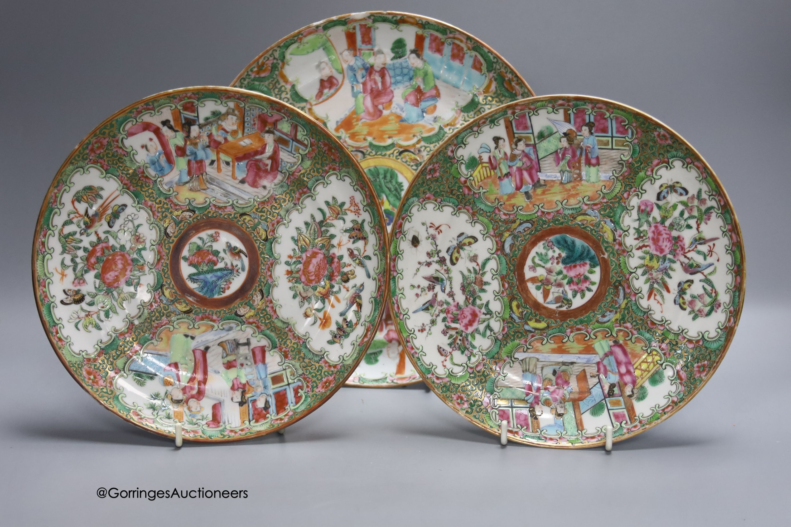 Three 19th century Chinese famille rose dishes and a bowl, 25cm